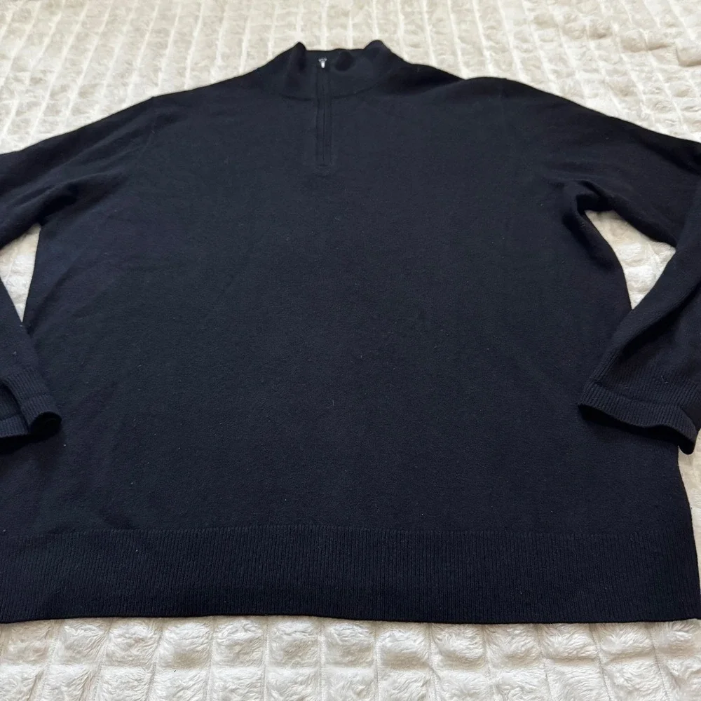 J Crew XL Black 100% Cashmere Midweight 1/4 Quarter Zip Pullover Preppy Classic